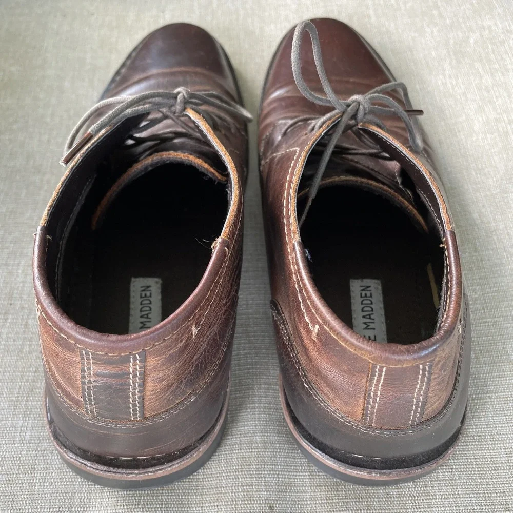 Steve Madden P-Ivon 982 Brown Leather Lace Up Chukka Men Ankle Boots Size 10